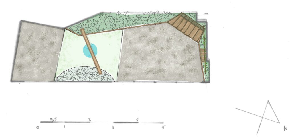 Kindvriendelijk ontwerp voor een kleine stadstuin in Boho stijl