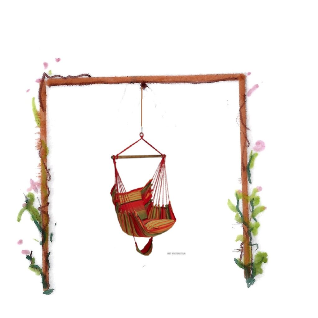 Aan de robuuste pergola kan een speeltentje of een hangstoel worden bevestigd. Er kunnen ook klimplanten tegen aan groeien.